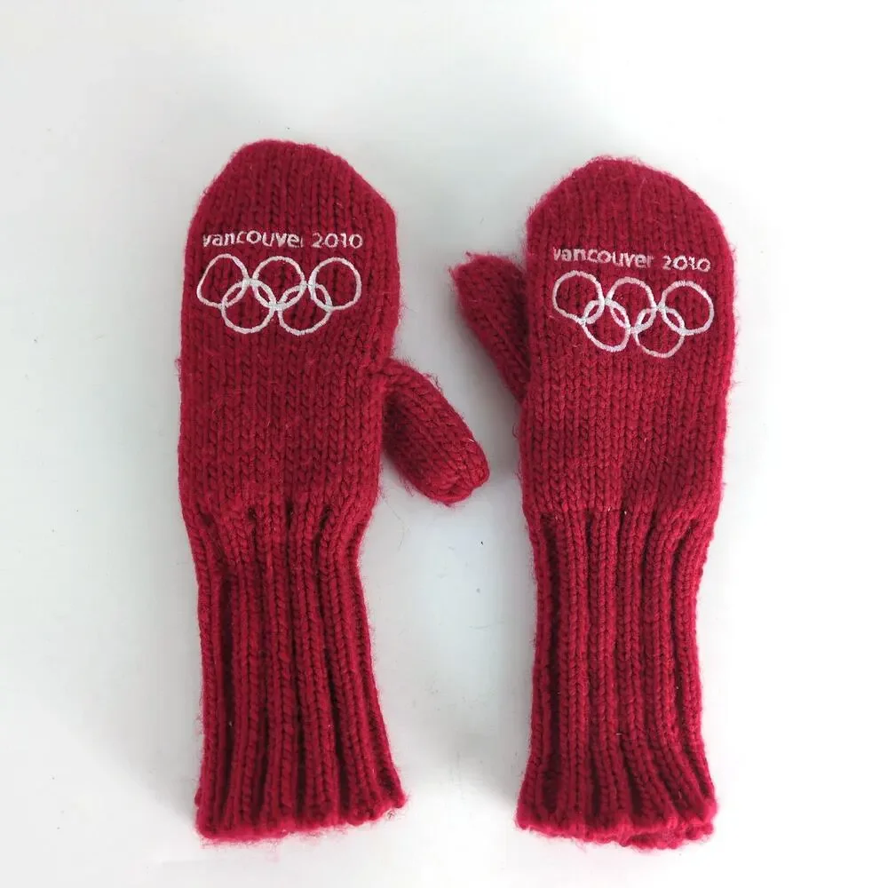 Winter Olympics Vancouver Canada 2010 Red‎ Knit Mittens Youth Size Hudson's Bay